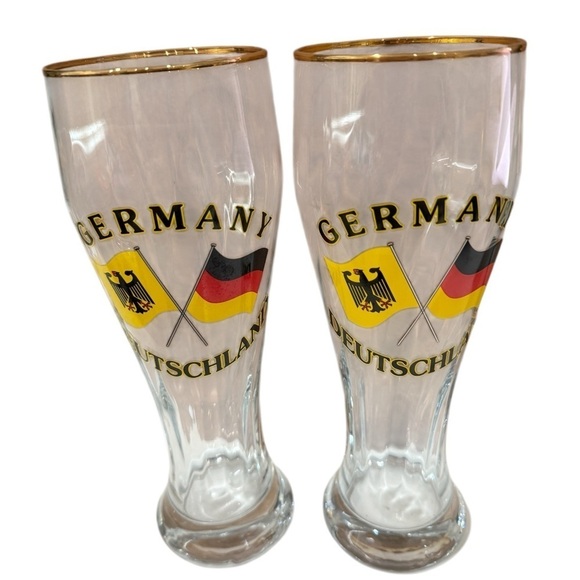 Tall Beer Glass Swirl Germany Deutschland With Gold Trim Set of 2-9 inch - Picture 2 of 5